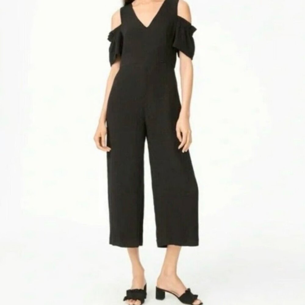 Club Monaco Sabellah Black Ribbed Cold Shoulder Jumpsuit - Picture 1 of 8